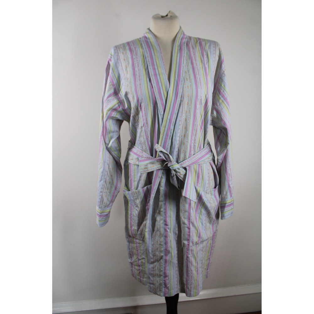 Pluto 38 S Multicolor Striped Embroidered Wrap Midi Robe Tie Waist Pockets